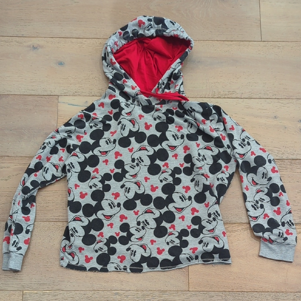 Authentic Japanese Disney Mickey Mouse Patterned Kids Hoodie - Gray and Red